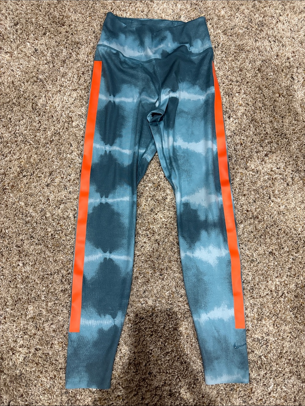 Womens Nike Tie-Dye Active Leggings with Orange Side Stripe